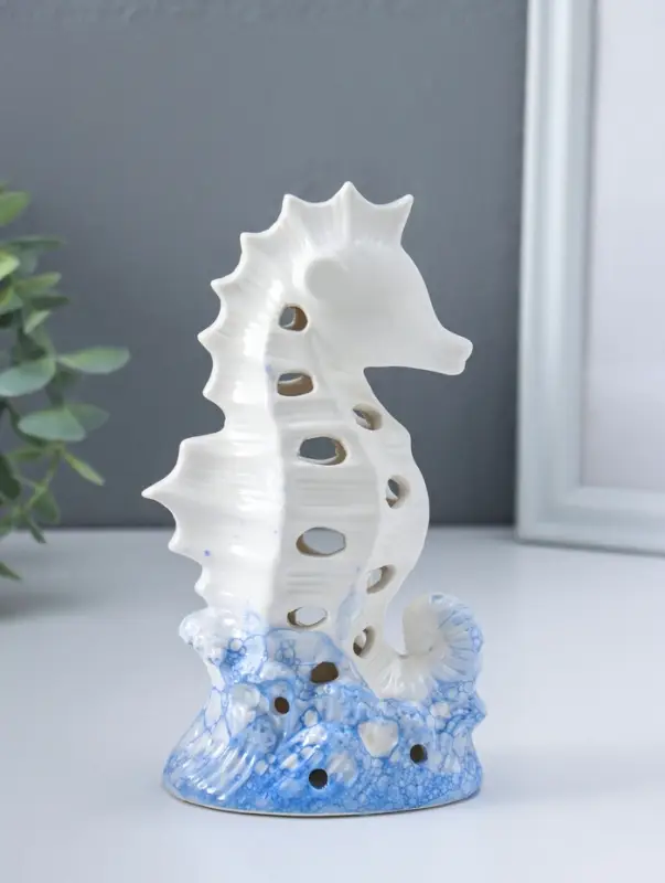 Сувенир керамика свет "Морской конёк" бело-синий 6,5х8,5х16,5 см