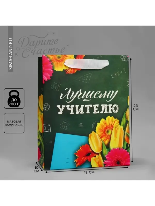 Пакет подарочный ламинированный, упаковка, «Лучшему Учителю», MS 18 х 23 х 10 см Пакет подарочный ламинированный, упаковка, «Лучшему Учителю», MS 18 х 23 х 10 см