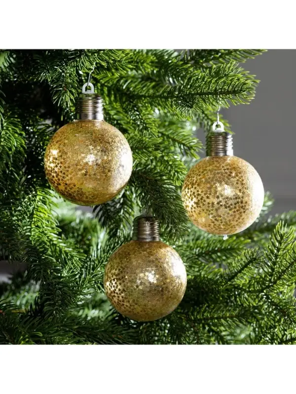 Набор ёлочных шаров &laquo;Звёздочки золотистые&raquo;, 3 шт., d=8 см, от батареек, свечение тёплое белое