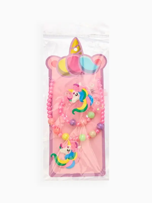 Набор детских украшений &laquo;Выбражулька. Единорог&raquo;, 3 предмета: заколка, кулон, браслет d=5 см, розовый