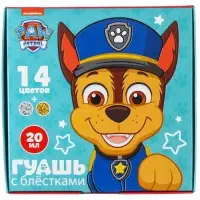 Гуашь 14 цветов + 2 цвета с блёстками по 20 мл Paw Patrol