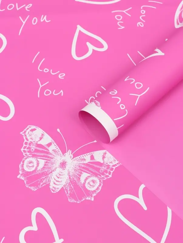 Плёнка для цветов, &laquo;Бабочки и сердца&raquo;, фуксия, 57&times;57 см