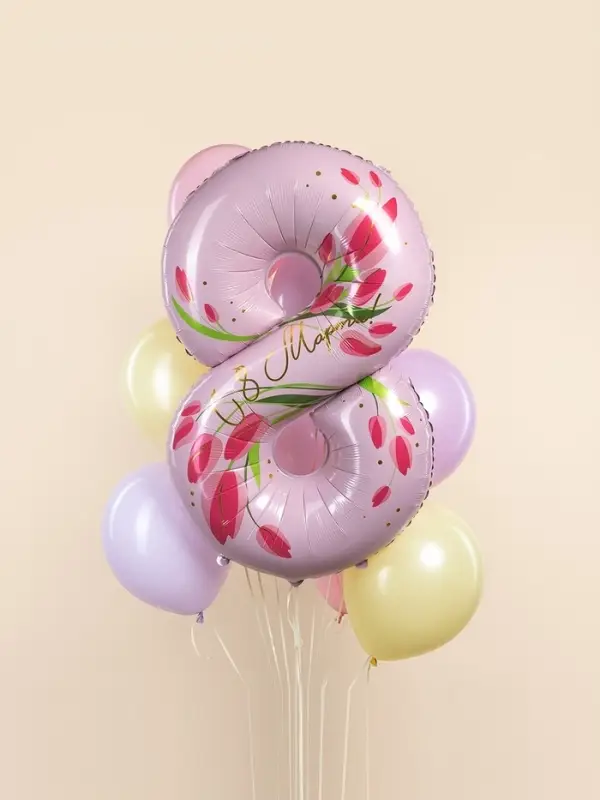 Воздушный шар фольгированный 34" &laquo;8 Марта. Тюльпаны&raquo;, цифра