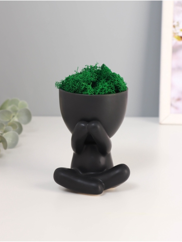 Кашпо керамика  Кашпо керамика "Мистер Грин" любитель тишины 10*7,5*8 см черный