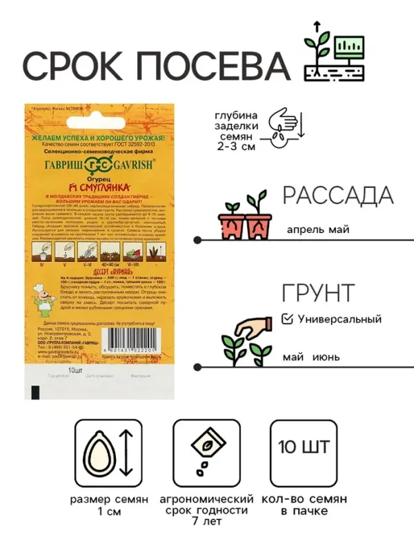 Семена Огурец  Семена Огурец "Смуглянка", F1, корнишон, серия География, 10 шт