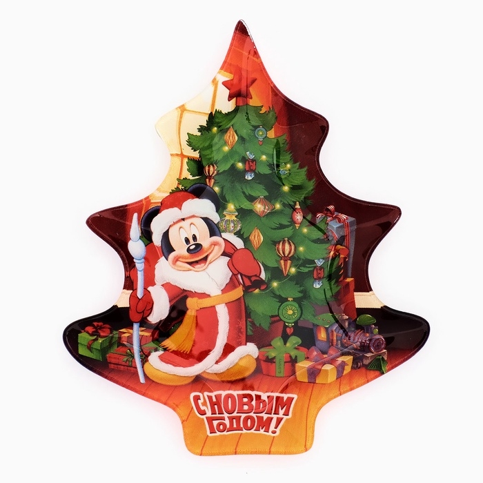Тарелка стеклянная новогодняя «С Новым годом!», Микки Маус, 19,5 х 16,5 см Тарелка стеклянная новогодняя «С Новым годом!», Микки Маус, 19,5 х 16,5 см