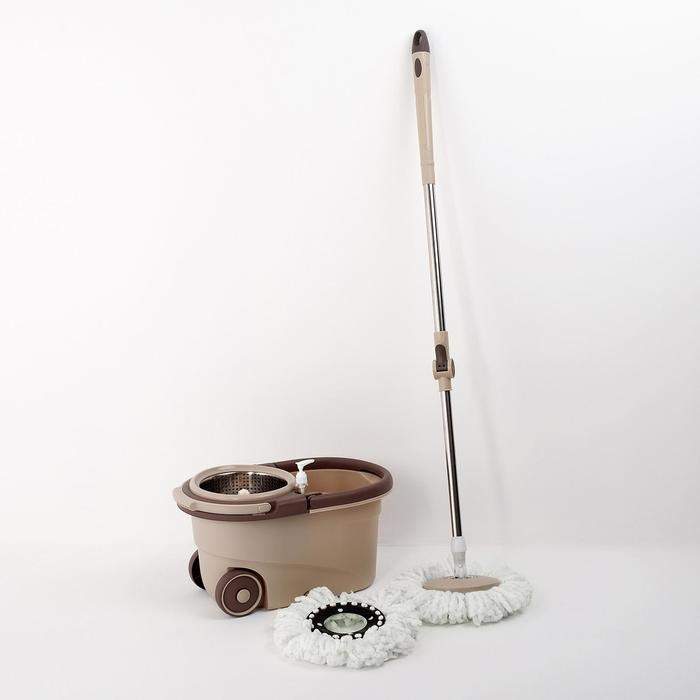 Швабра с отжимом Доляна: ведро с металлической центрифугой, 18 л, запасная насадка из микрофибры, цвет синий Швабра с отжимом Доляна: ведро с металлической центрифугой, 18 л, запасная насадка из микрофибры, цвет синий