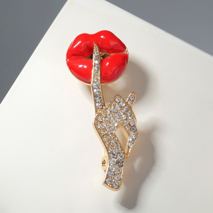 Брошь Брошь "Жест", цвет красно-белый в золоте