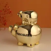 Копилка для денег &laquo;Свинки: Накопилка&raquo;, керамика, золотая, 12.5&times;8&times;14 см