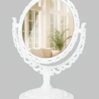 Зеркало декоративное, с увеличением, двустороннее, 14&times;17 см, (d=9.5 см), белое