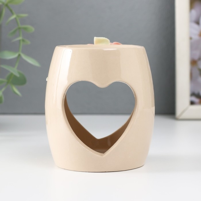 Аромалампа керамика  Аромалампа керамика "Сердце с розами" бежевая 8х8х9 см