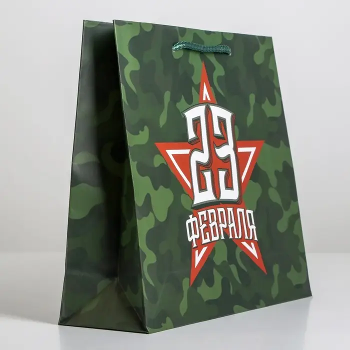 Пакет подарочный ламинированный, упаковка, «С 23 февраля», ML 25 х 21 х 8 см