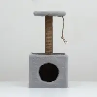 Домик для животных с когтеточкой, 32&times;32&times;64 см, с полкой, джут, серый