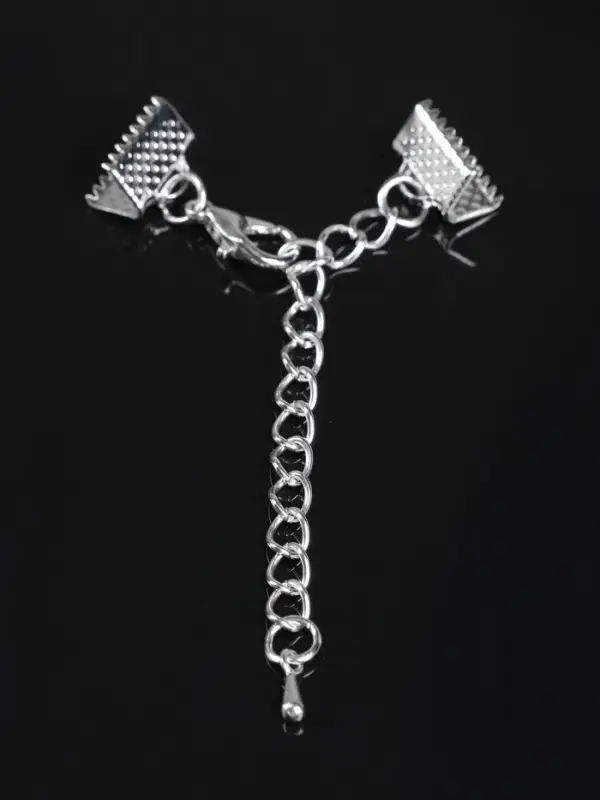 Зажим для ленты (пара) QF, 10 мм, металл, с цепочкой удлинителем, цвет серебро