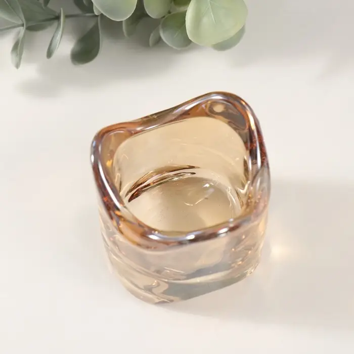 Подсвечник стекло на 1 свечу "Столбик с волной" прозрачный карамель 5,8х5,8х6 см