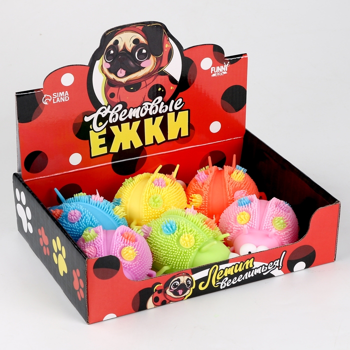 Мяч детский резиновый ёжка световой «Божья коровка», цвета МИКС , в шоубоксе