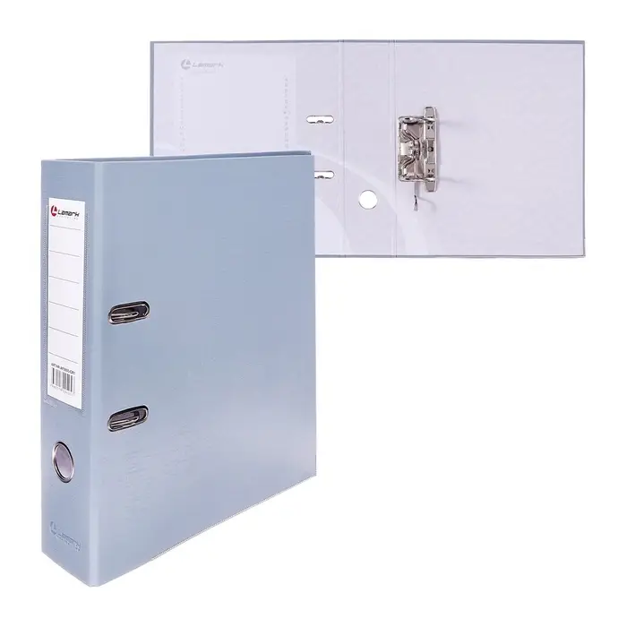 Папка-регистратор А4, 75 мм, ПВХ, металлическая окантовка, карман на корешок, собранная, серая, МИКС