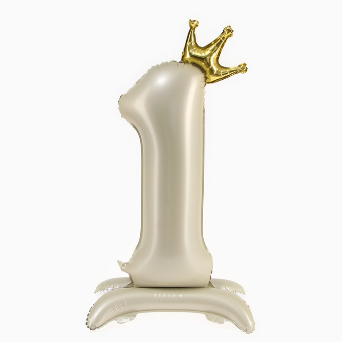 Шар фольгированный 42" &laquo;Цифра 1 с короной&raquo; на подставке, цвет взбитые сливки