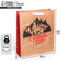 Пакет подарочный новогодний крафтовый «Суровая зима», M 26 х 30 х 9 см