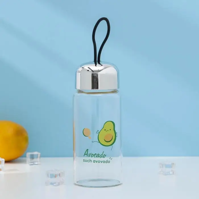 Бутылка для воды стеклянная «Авокадо», 380 мл, h=15 см, рисунок МИКС