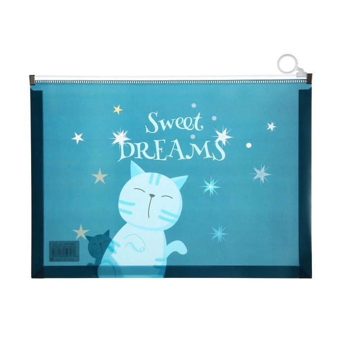 Папка-конверт на молнии формат А4, 180мкр, прозрачная с рисунком Папка-конверт на молнии формат А4, 180мкр, прозрачная с рисунком "Котик", МИКС