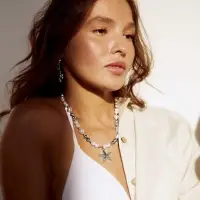 Кулон на жемчужных бусах &laquo;Морская звезда&raquo;, 55 см, белый в серебре