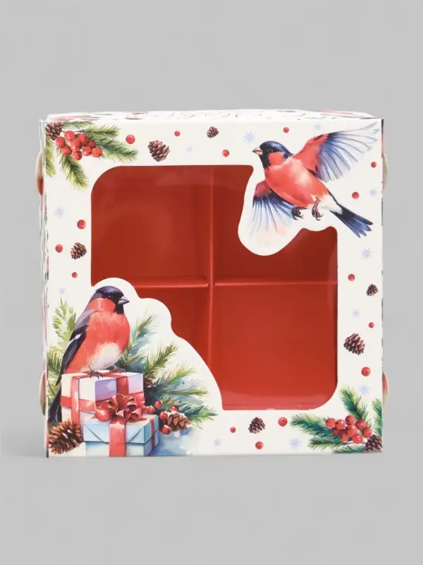 Коробка под 4 конфеты новогодняя &laquo;Снегири&raquo;, 10.5&times;10.5&times;3.5 см