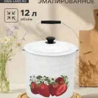Ведро эмалированное, 12 л, с крышкой и ручкой, белое