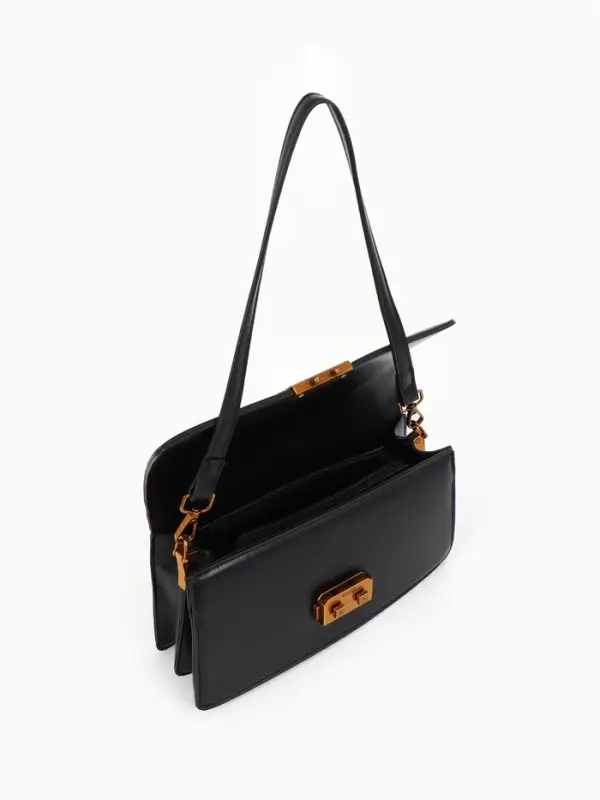 Сумка женская мессенджер TEXTURA на клапане, 26&times;8.5&times;14 см, чёрная