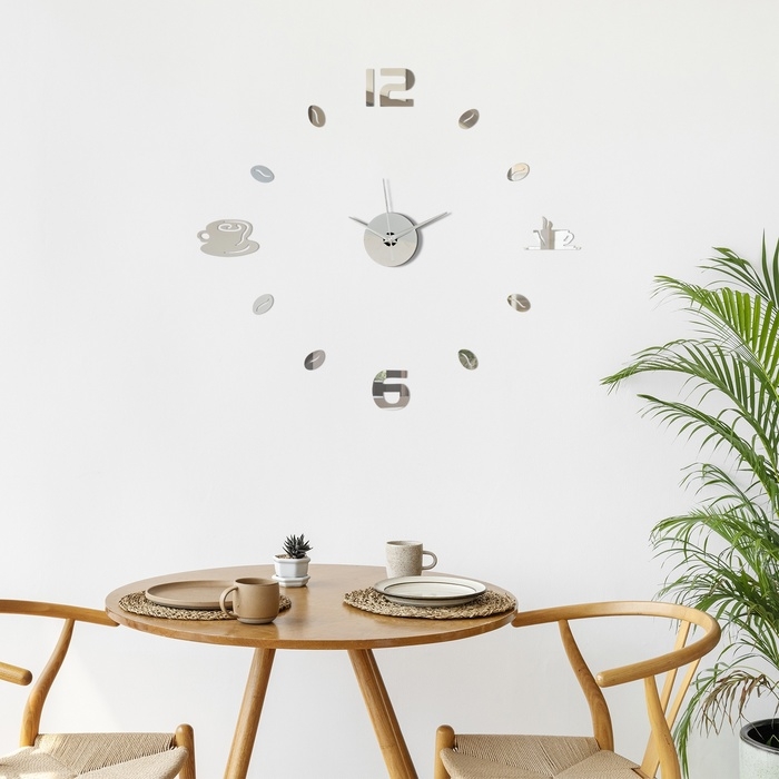 Часы настенные интерьерные для кухни, 3d  Часы настенные интерьерные для кухни, 3d "Время кофе", наклейка, большие, d-50 см