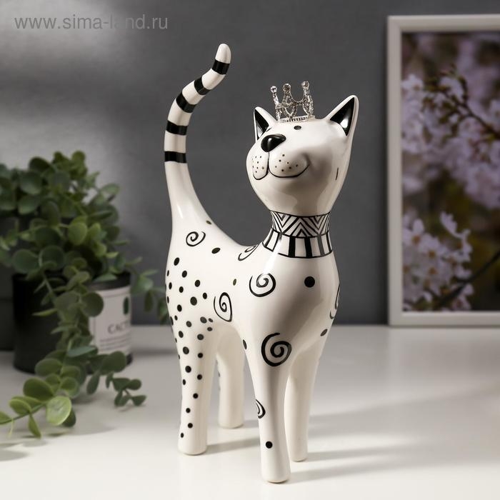 Сувенир керамика Сувенир керамика "Кошечка в короне, узорная" бело-чёрная с золотом 23,5х6,5х14,5 см
