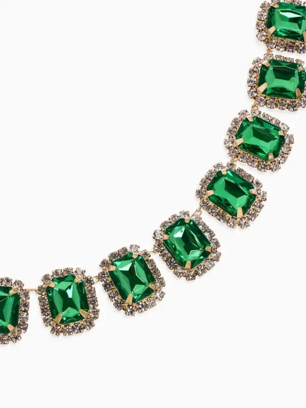 Колье &laquo;Драгоценность&raquo;, квадраты в стразах, бело-зелёное в золоте, 32 см