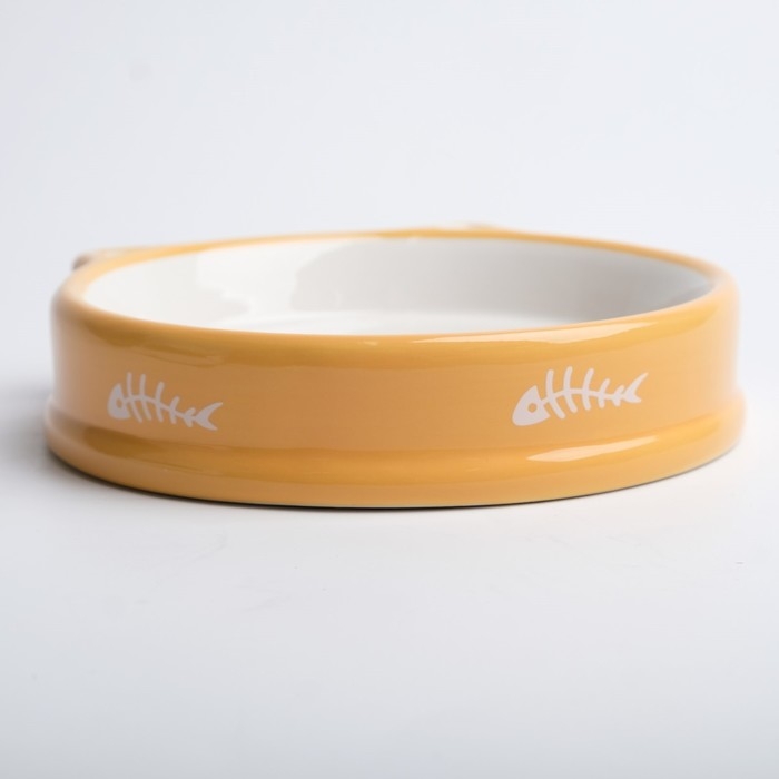 Миска керамическая  Миска керамическая "Голова кота 5" 200 мл, 15 x 3,5 cм, белая/оранжевая