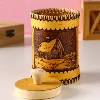 Туес шитый "Домики", D8смхH(с хватком)14см, береста Туес шитый "Домики", D8смхH(с хватком)14см, береста