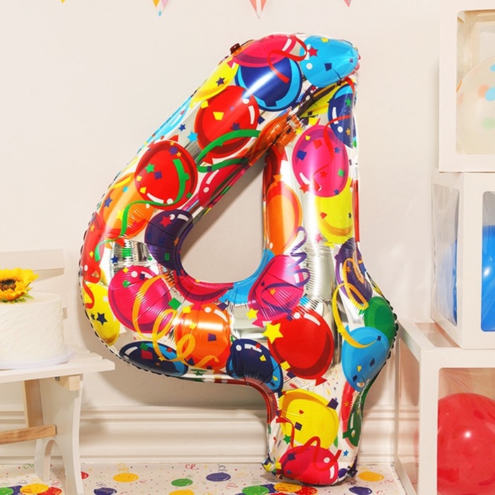 Шар фольгированный 40" &laquo;Цифра 4&raquo;, яркие шары
