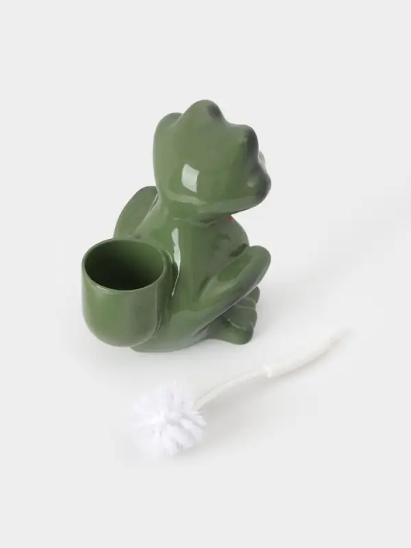 Ёршик для унитаза с подставкой &laquo;Лягушка&raquo;, фарфор, зелёный