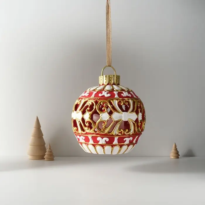 Фигурка - подвеска световая полистоун &laquo;Новогодний шар красный с белыми узорами&raquo;, ёлочная игрушка, 16.5&times;16.5&times;20 см