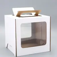 Коробка под торт 2 окна, с ручками, белая, 24&times;24&times;24