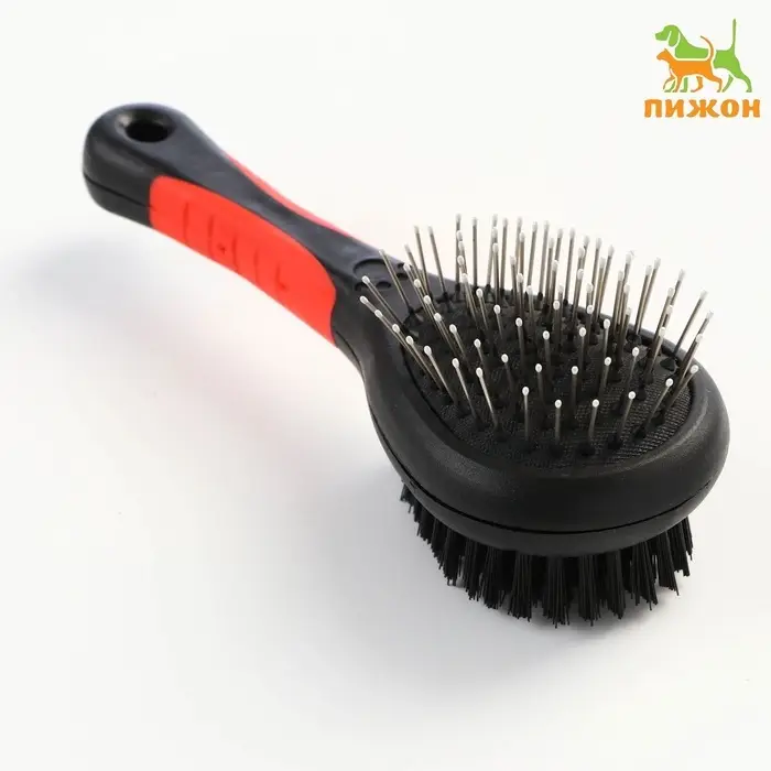 Щётка-расчёска двухсторонняя, 17.5&times;6.5 см, нескользящая ручка, чёрная, красная