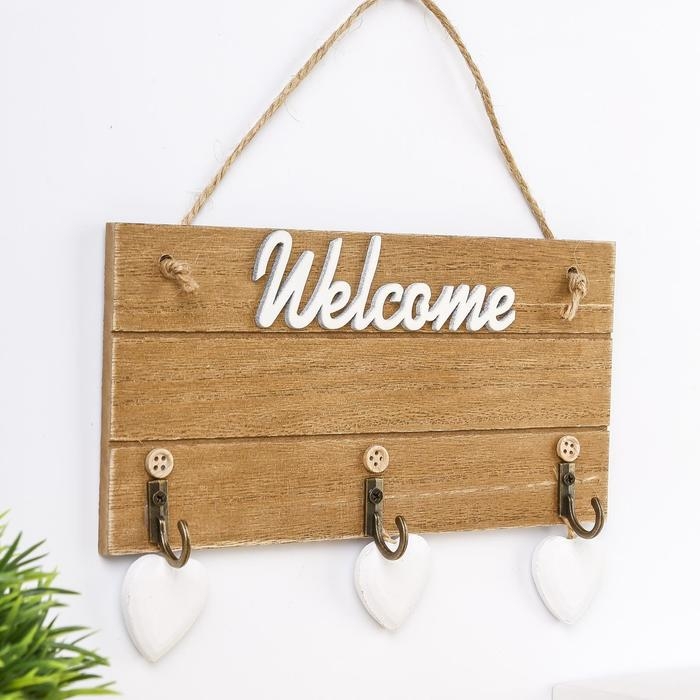 Крючки декоративные дерево Крючки декоративные дерево "Три сердца. Welcome"МИКС 20х10х2,5 см