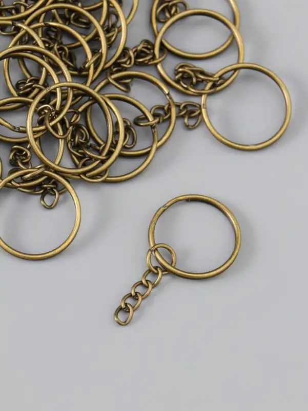 Основа для брелока кольцо металл с цепочкой бронза 2,5х2,5 см набор 40 шт