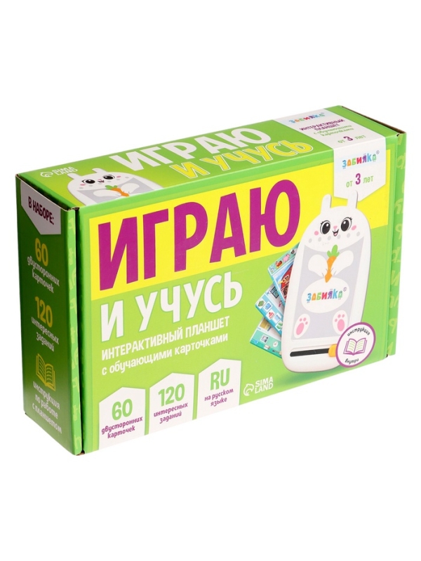 Интерактивный планшет с карточками "Зайчик" русская озвучка, 60 двустронних карточек