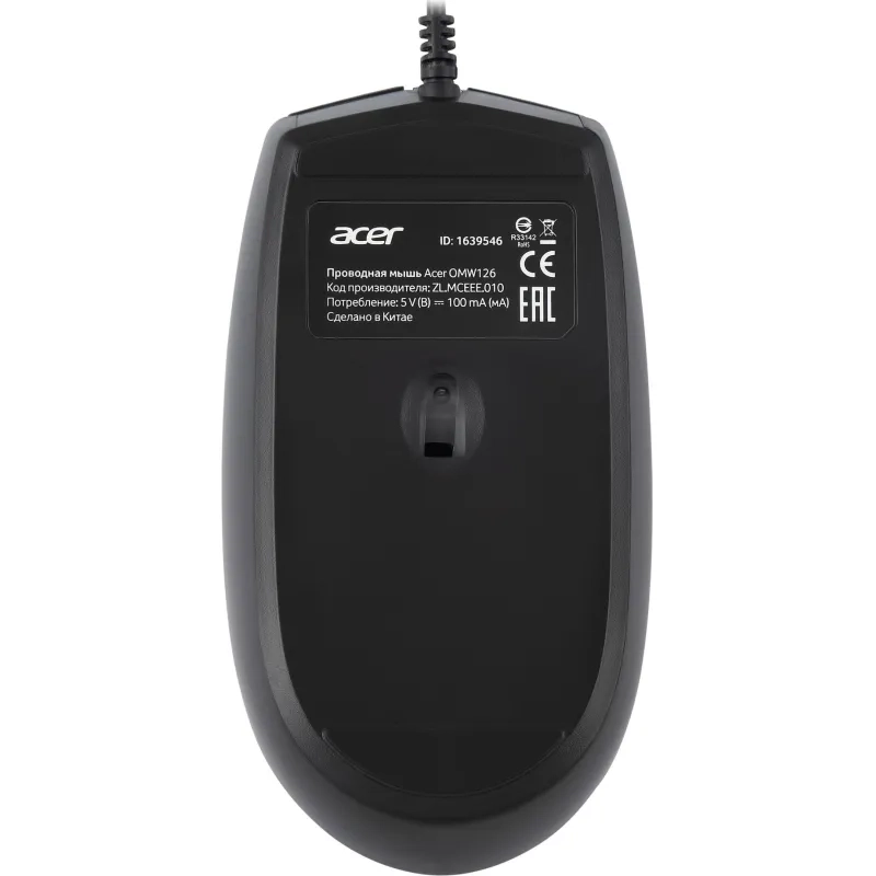 Мышь компьютерная Acer OMW126 черный оптическая (1200dpi) USB (2but)