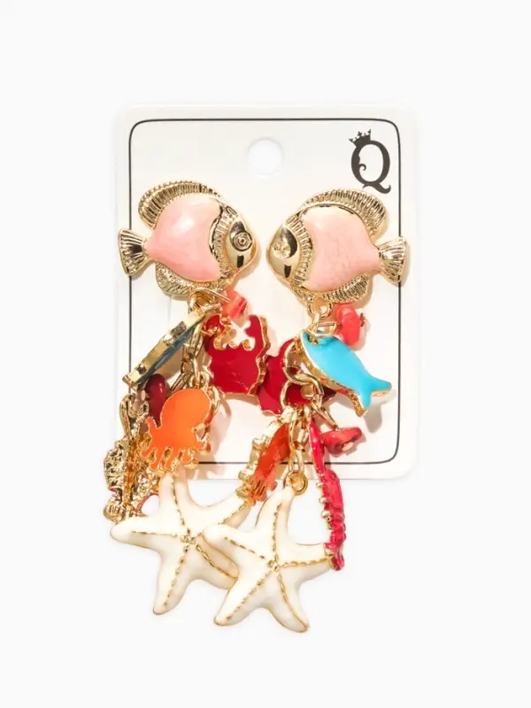 Серьги &laquo;Морской мир&raquo;, рыбки, цветные в золоте