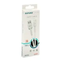 Кабель Exployd EX-K-1394, Type-C - USB, 3 А, 2 м, силиконовая оплетка, белый