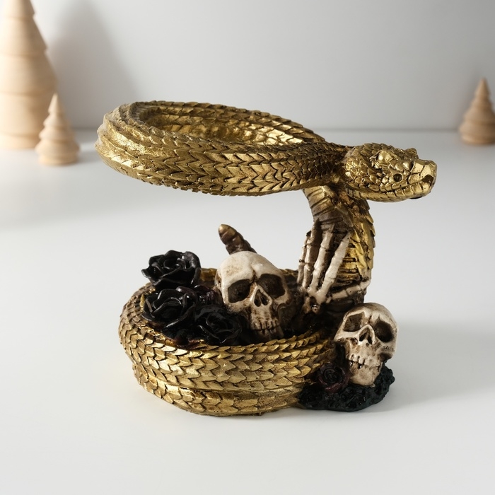 Сувенир полистоун Сувенир полистоун "Змея с черепами и чёрными розами" 11,5х16х13 см