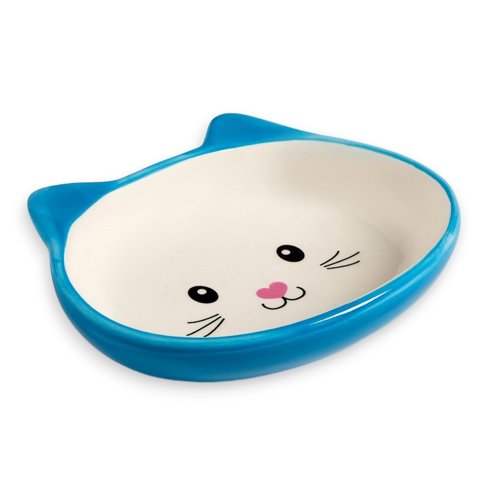 Миска керамическая овальная Миска керамическая овальная "Кошачья мордочка" 200 мл 14 х 12 х 3,5 см, синяя/белая