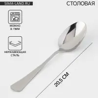 Ложка столовая &laquo;Классика&raquo;, длина 20.5 см, толщина 2 мм, нержавеющая сталь, серебристая