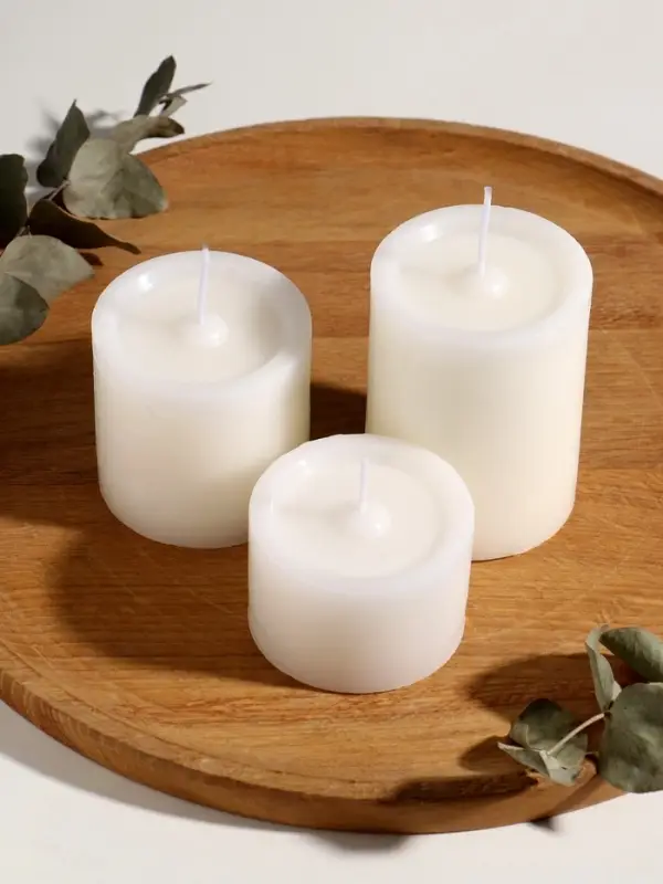 Набор свечей "Столбики белые" 3 шт d=7,5 см h=4,8; 7,5 и 10 см 22,5х7,5х10 см