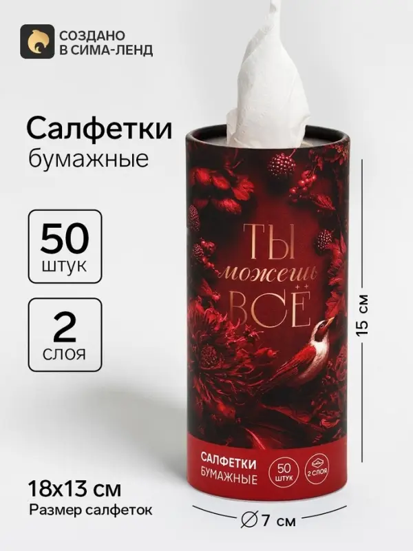 Салфетки бумажные в тубусе &laquo;Ты можешь все&raquo;, 50 шт.